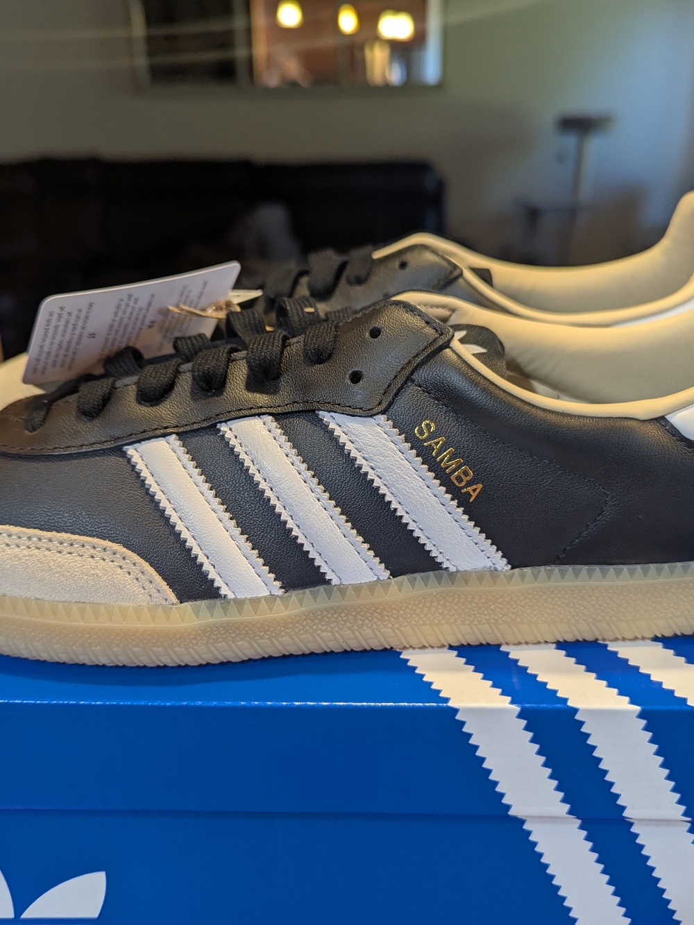 adidas Samba Leather Sneaker - Black & White with Gum Sole
